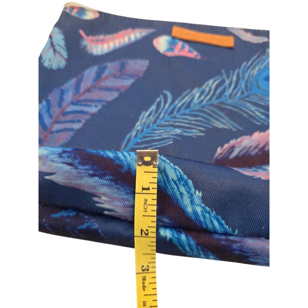 Pura Vida Navy Blue Peacock‎ Feather Print Canvas Pouch Makeup Bag Zippered Case - Picture 9 of 11